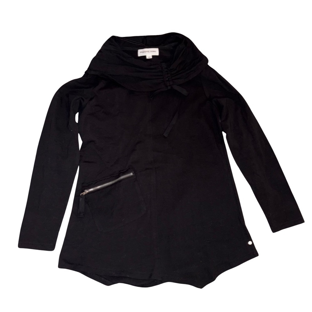 Neon Buddha Black Multi-Textured Cowl Neck Tunic with Functioning Pocket…